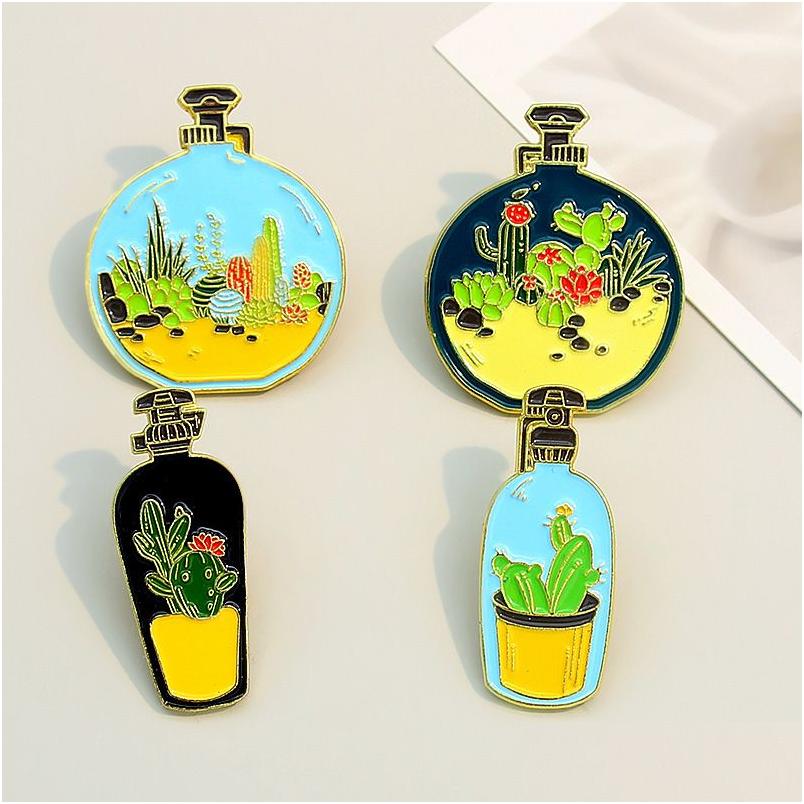 

Pins Brooches Fashion Per Bottle Brooches Set 4Pcs Cartoon Funny Benthos Pins For Girls Sea Enamel Paint Badges Cactus Blossom Drop Dhl1Q