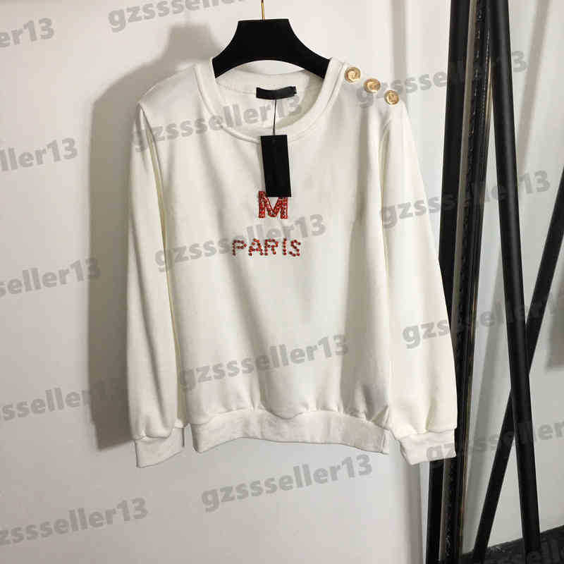 

Designer Womens Hoodie Blm Studded Embroidered Letter Hoodie Metal Shoulder Button Round Neck Pullover Long-sleeved Sweatshirts Brand Tops, 11