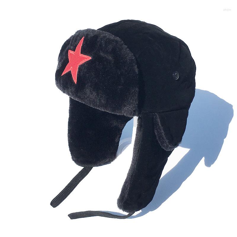 

Berets Lei Feng Hat Men's And Women's Winter Warm Plush Thick Cold Proof Cycling Ear Protection Red Five Pointed Star C92, C-99
