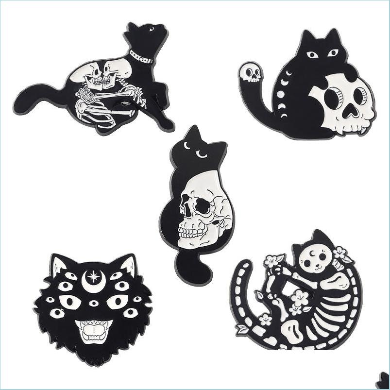 

Pins Brooches Cat Enamel Pins Skl Skeleton Witch Cats Badge Brooch Lapel Pin Denim Jeans Jewelry 620 H1 Drop Delivery Dhgarden Dhpm6