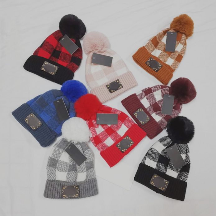 

New Winter Fur Ball Hat Riding Patchwork Knitting Windproof Warm Pullover Cap