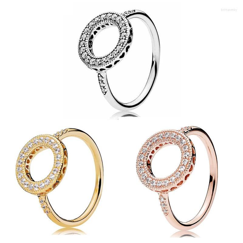 

Cluster Rings Authentic 925 Sterling Silver Sparkling Rose Hearts Of With Crystal Ring For Women Wedding Party Europe Fashion Jewelry