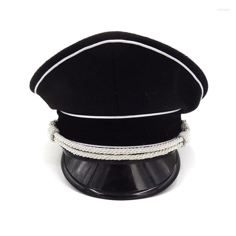 

Berets German Elite Officer Hat Wool Visor Cap White Pipe Silver Cord Black Size EU 57 58 59 60 61, Picture shown