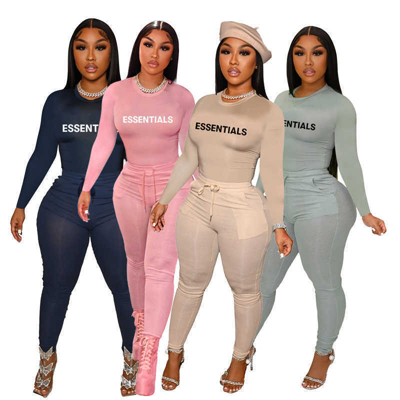 

Women Tracksuits Two Piece Set Designer Slim Sexy Long Sleeve Leggings Letter Printing Ladies Solid Color Casual Outfits 4 Colours, Gray