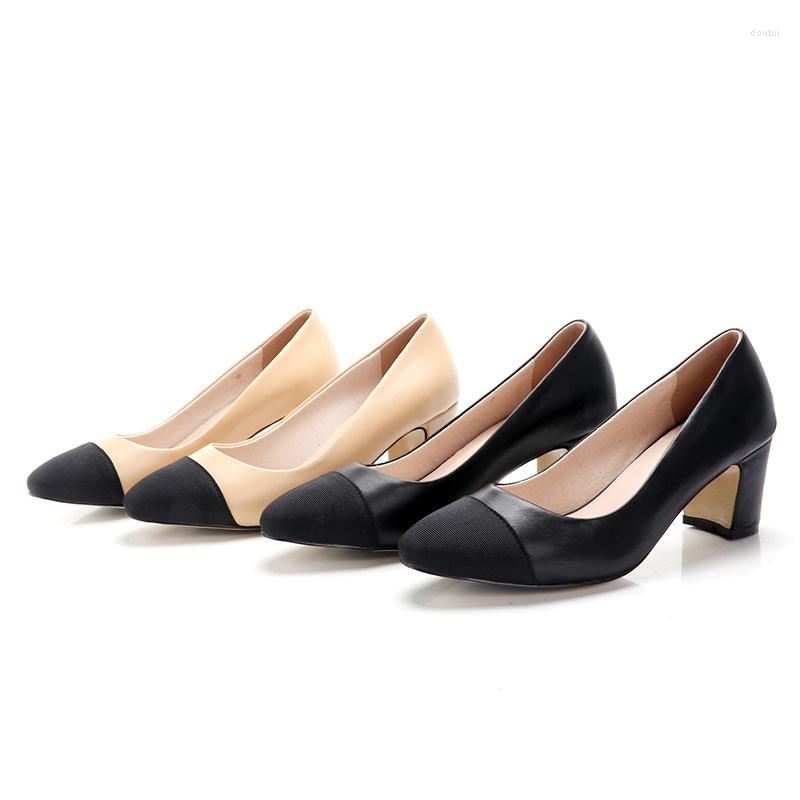 

Dress Shoes Ladies Square ToeLoafer Summer Chunky Pumps Women Mixed Color Shallow Work High Heels Two-tone Sandals Femme, Black