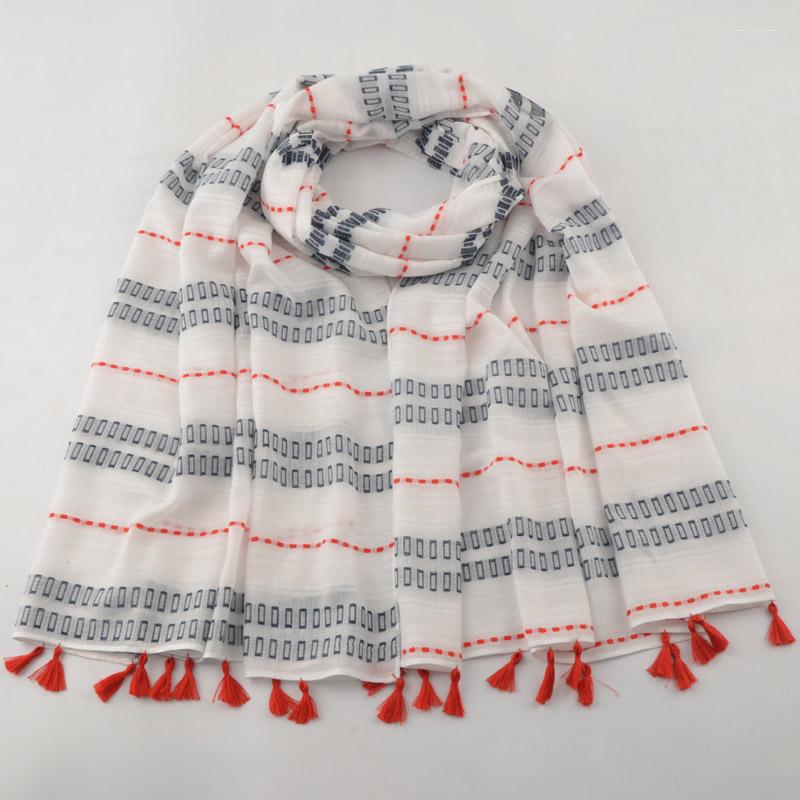 

Scarves 2022 Rayon Cotton Scarf Muslim Hijab Shawls And Wraps Stripe British Style Women Cape Geometric