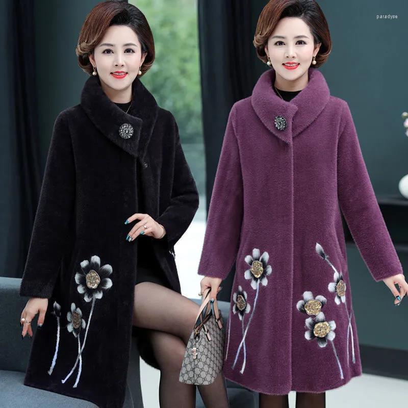 

Women's Fur Autumn Winter Middle-aged Women Mink Fleece Coat Thicken Woolen Outwear 2022 Sweater Warm Cardigan Tops, 02 purple