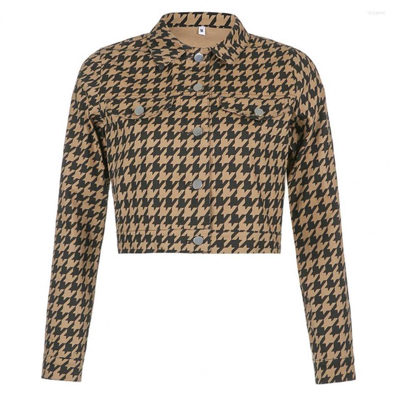 

Women's Jackets Women Short Coat Houndstooth Cropped Jacket Pocket Button Turn Down Collar Long Sleeve Ladies Loose Cardigan Winter Autumn, Auburn