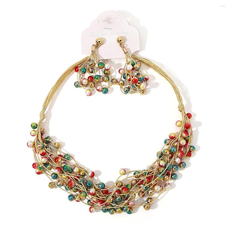 

Necklace Earrings Set AENSOA Trendy Women Christmas Jewelry Multilayer Colorful Acrylic Beads Chain Choker Necklaces Party 2022, Picture shown