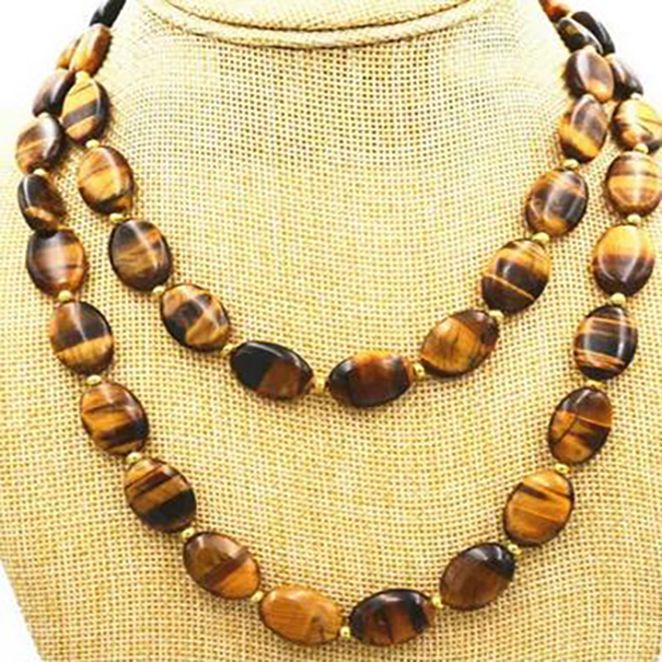 

LONG 32 INCHES gENUINE NATURAL TIGER EYE GEMS STONE OVAL BEADS NECKLACE