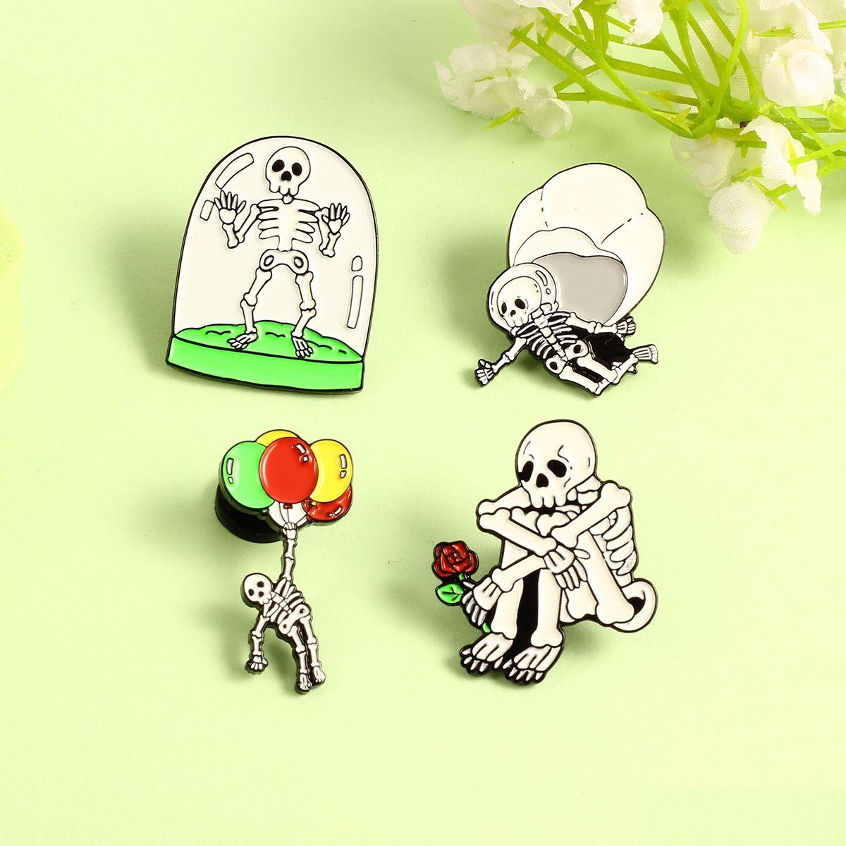 

Pins Brooches Creative Halloween Brooches 4Pcs /Set Skl Brooch For Women Skeleton Flower Jum Balloon Badge Letter Pins Jewelry Drop Dhxeh