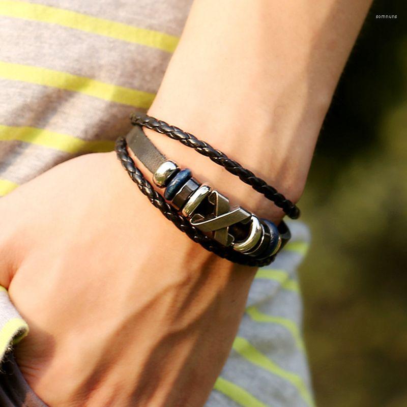 

Link Bracelets Wholesale Simple Style Beaded Leather Bracelet Personality Men's And Women's Trendy Charm Couple Jewelry Gifts
