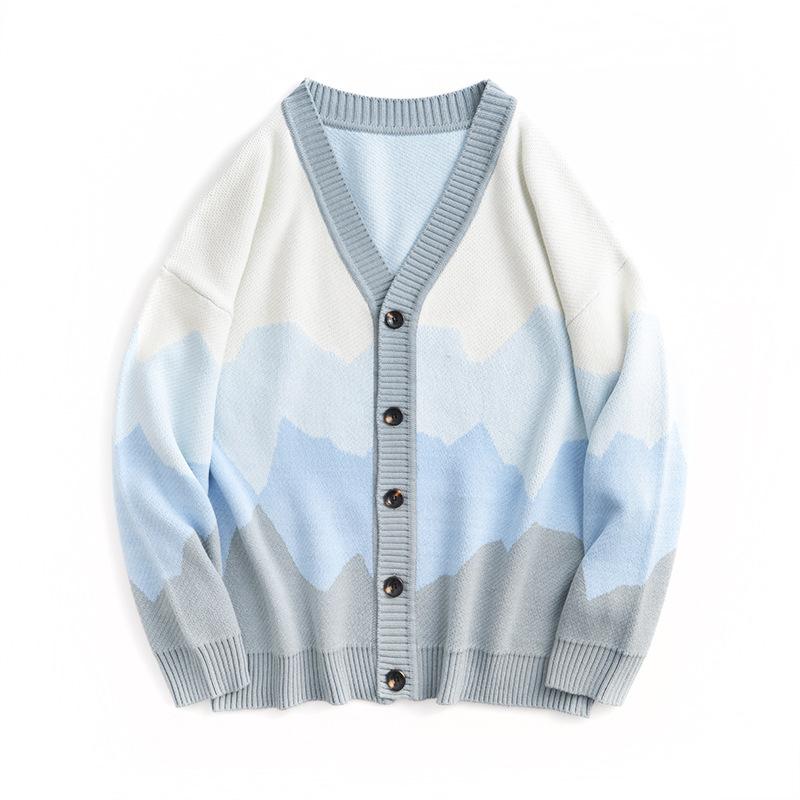 

Men' Sweaters Men Hip Hop Streetwear Korean Harajuku Color Patchwork Knitted Sweater Pullover Vintage Cardigan Oversized Knitwear Tops, Blue