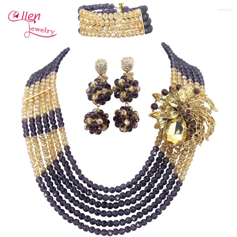 

Necklace Earrings Set Nigeria Wedding Bridal Jewelry African Crystal Beads Style Statement W6190, Picture shown