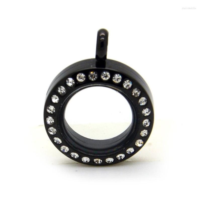 

Pendant Necklaces 20MM 316L Stainless Steel Magnetic Mini Black Po Locket With Crystals Floating Lockets Pendent For Women Men