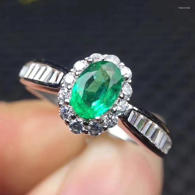 

Cluster Rings Per Jewelry Natural Real Emerald Luxury Ring 925 Sterling Silver 5 7mm 0.85ct Gemstone Fine S912268
