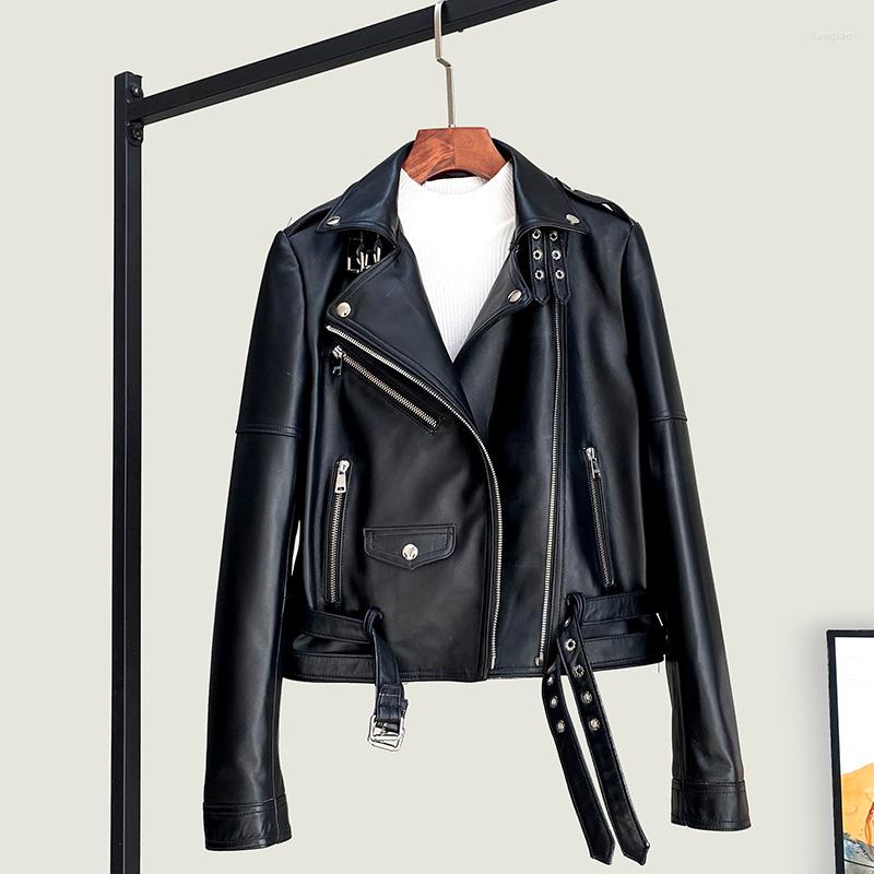 

Women's Leather Jacket Female Spring 2023 Real Women's Sheepskin Coat Short Motorcycle Jackets For Women Chaqueta Cuero Mujer Pph4690, Black