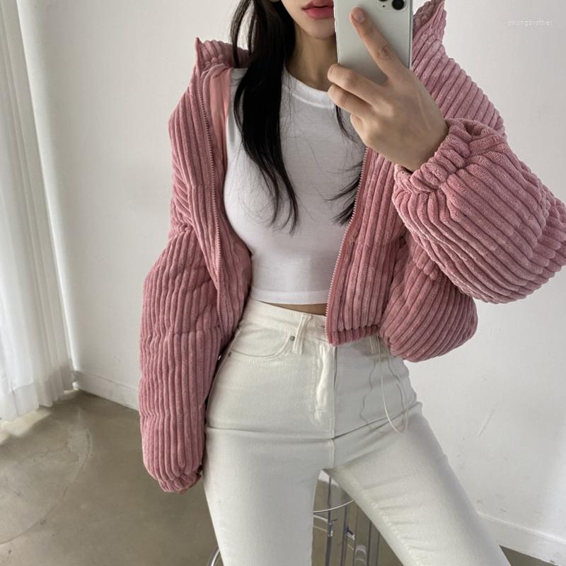 

Women's Down Women Pink Jackets Parka Winter Short Corduroy Outerwear Fashion Leisure Duck Cotton Thicken Warm Female Loose Coat, Black