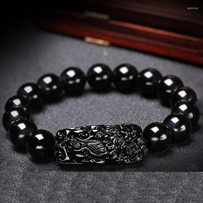 

Strand Obsidian Pixiu Bracelet Buddhist Prayer Blessing Bangle Natural Stone Beads Wristband Feng Shui Health Wealth Protection