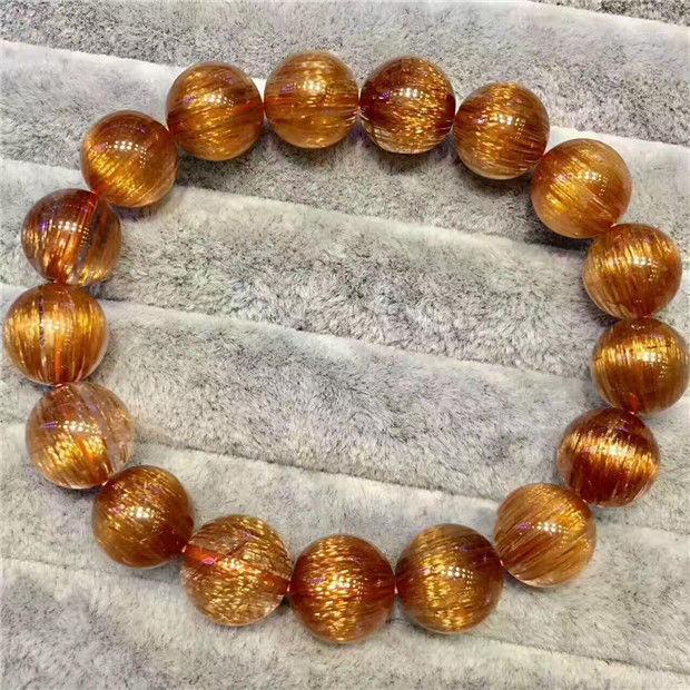 

Strand Natural Gold Titanium Rutilated Quart Beads Power Bracelet 10.8mm