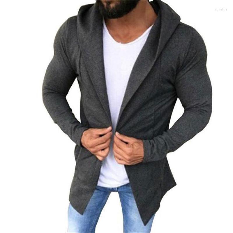 

Men's Hoodies Spring Autumn Men's Medium And Long Section Youth Solid Color Slim Sweatshirt Turndown Cardigan Full Sleeve Coat, Gray