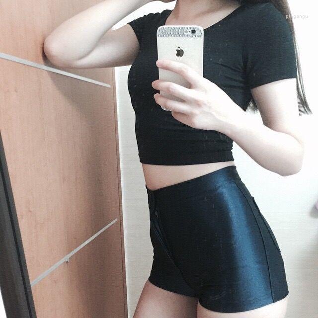 

Women's Shorts Womens Candy Colors Shiny Disco High Waist Lycra Spandex Ballet Excerise Jazz Elastic Dance Costume, Black