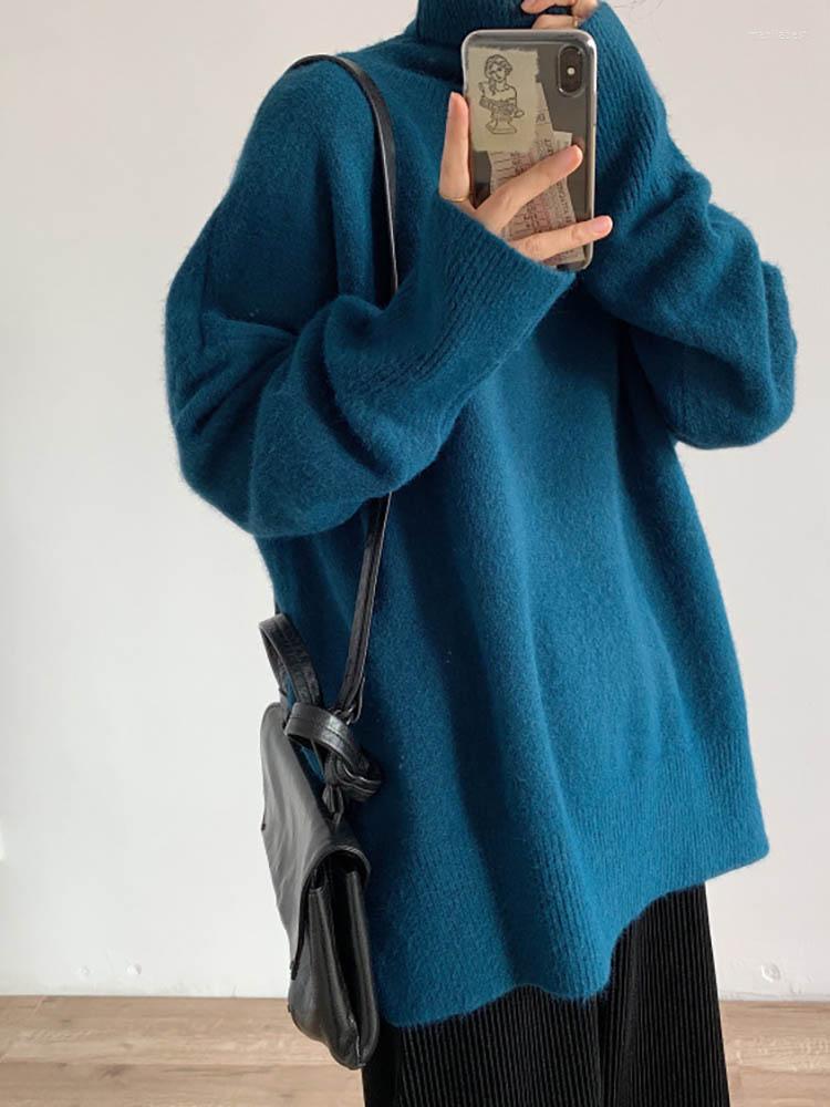 

Women's Sweaters Oversized Sweater Soft Waxy High Collar Long Sleeve Loose Tops Solid Korean Pullover 2022 Autumn/Winter Bottomed Top, Black
