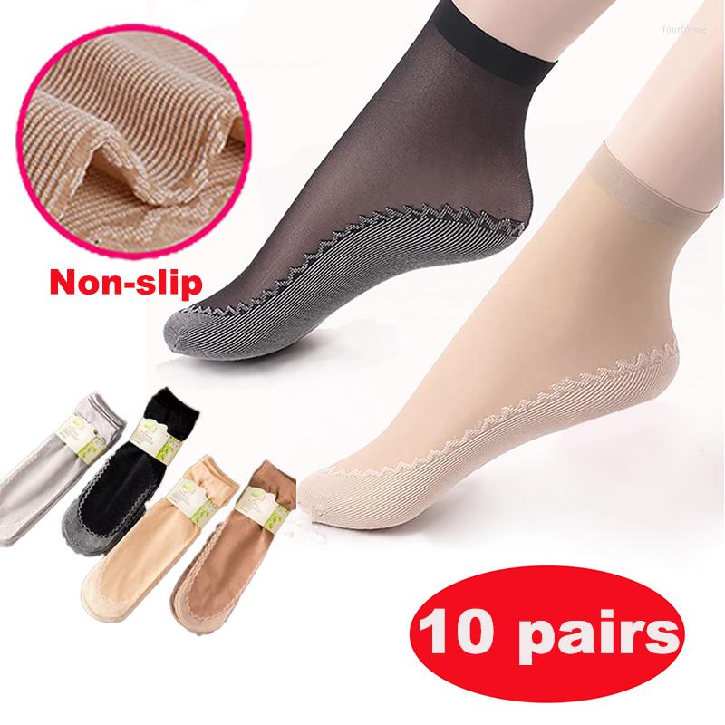 

Women Socks 20Pcs 10Pais Summer Non-Slip Sweat-Absorbing Cotton Soft Thin Breathable Fashion Sexy Silk Sock Ladies Transparent, Grey 8pairs