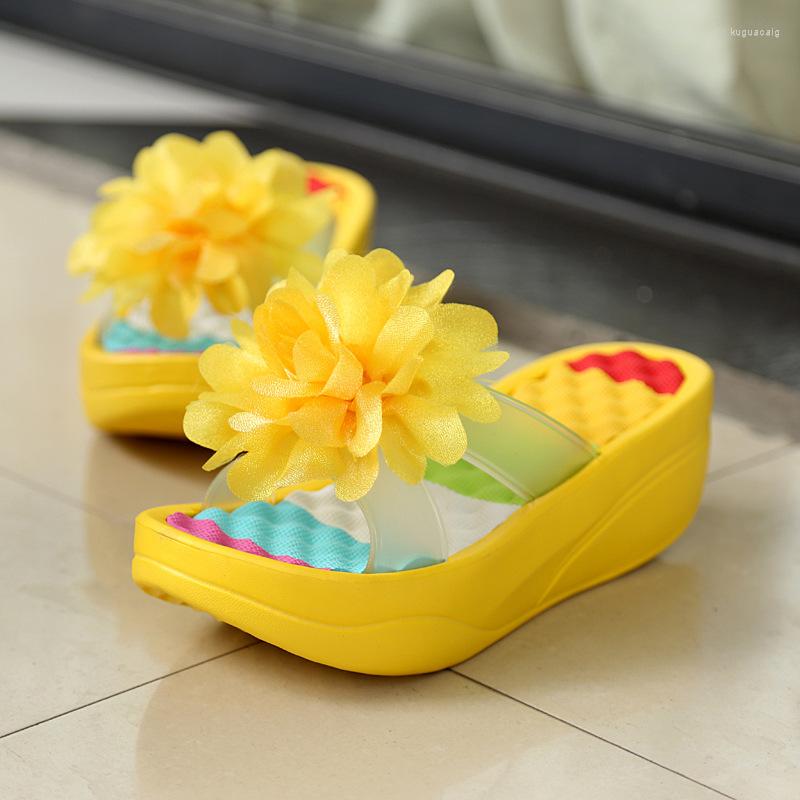 

Slippers 2022 Summer Cute Wedges Women Casual Shoes Thick Platform Flower Beach Slides Clear Ladies Outside Non-Slip, Blue
