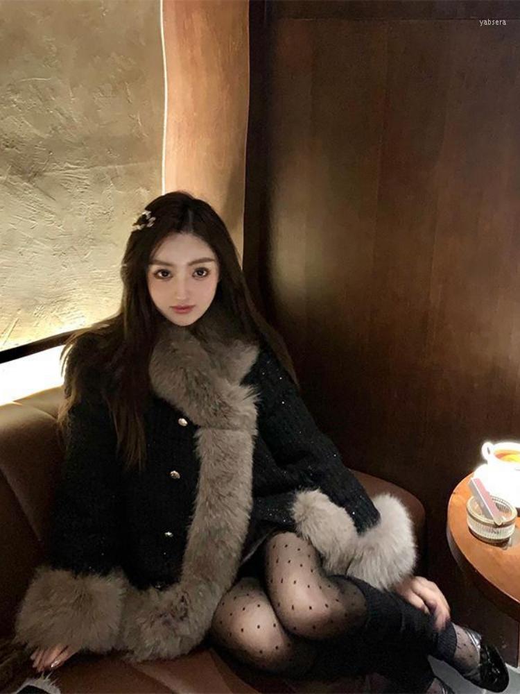 

Women's Fur Faux Spliced Bright Silk Patchwork Hoodies Women 2022 Winter Thick Warm Padded Jackets Coat Loose Round Neck Sweatshirt T448, White
