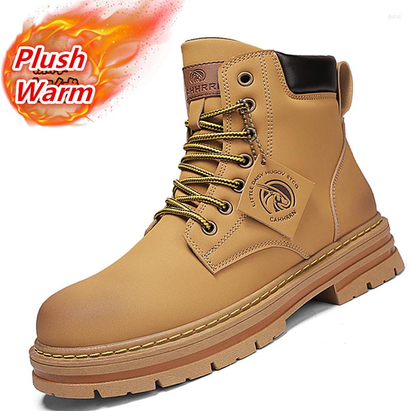 

Boots Snow Men Leather Winter Ankle Man Shoes Platform Fur Plush Motorcycle Cotton Shoe Casual Sneakers Botas Hombre, 0228 black