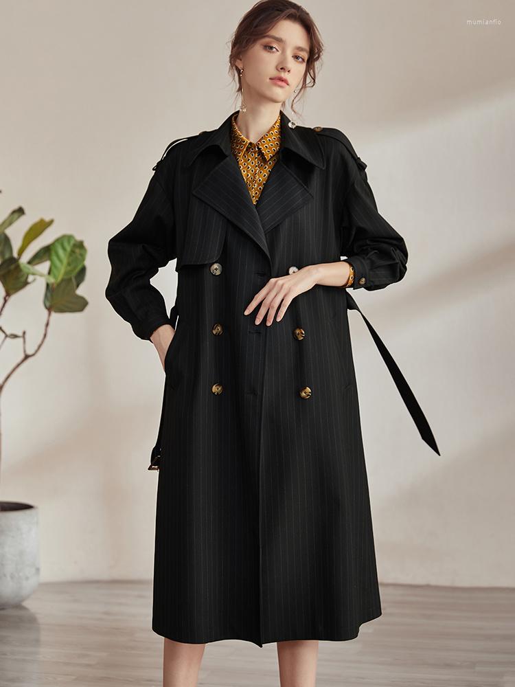 

Women' Trench Coats Intellectual Stripe British Windbreaker 2022 Autumn Temperament Lace Up Medium Length Coat, Alternative