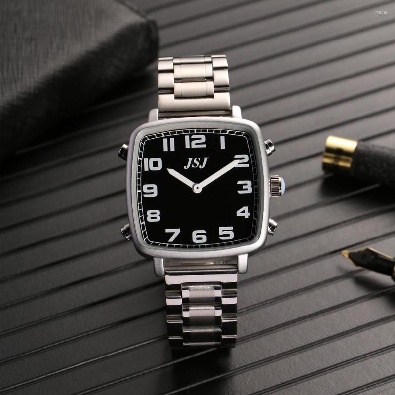 

Wristwatches Square French Talking Watch With Alarm Black Dial TFSB-18F, Tfsb-1812f