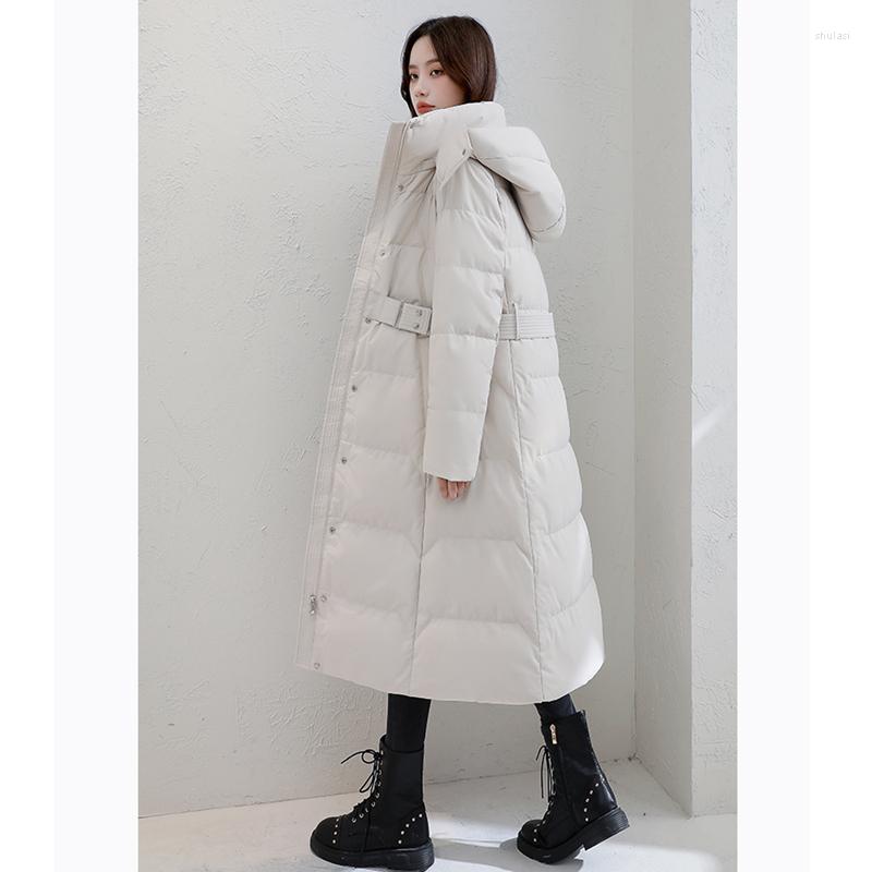 

Women's Down Women White Long Jackets Parka Winter Hooded Outerwear Fashion Leisure Duck Cotton Thicken Waterproof Warm Female Coat, Black