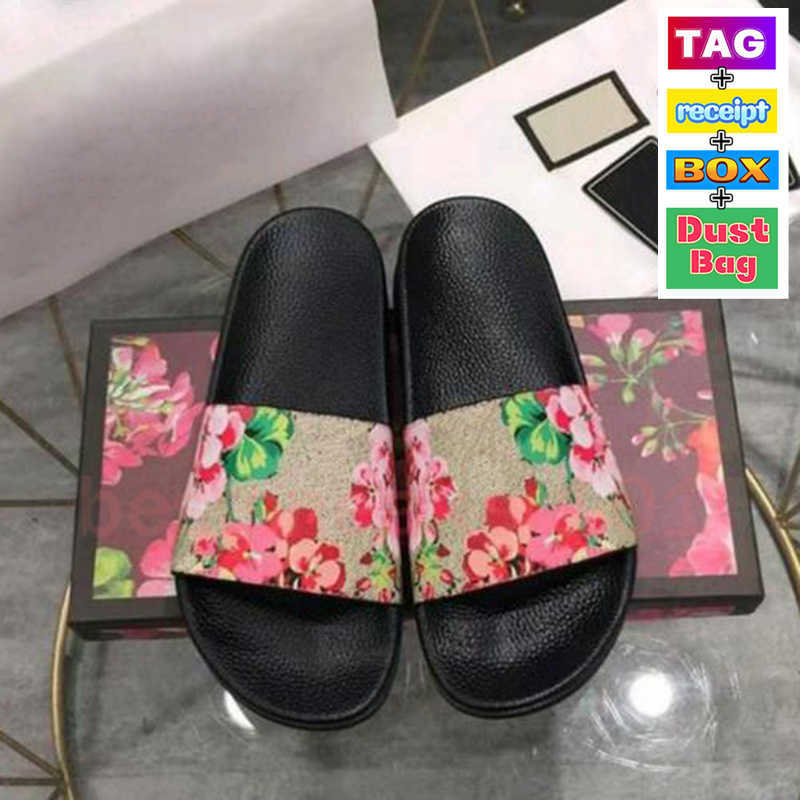 

2022 Mens Womens slippers men women flat slipper slides Bloom black floral Slide fashion sandals with Dust bag Shoes box beach sliders