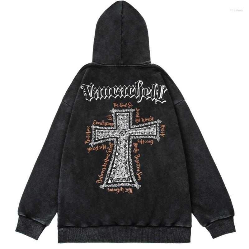 

Men's Hoodies High Street Dark Hooded 2022 Autumn And Winter Man Fashion Design Niche Loose Wahing Distress Hip Hop Casual Sweatshirt, Black