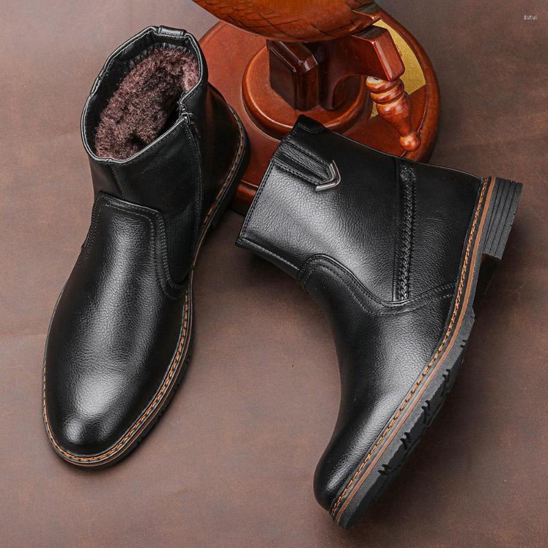 

Boots 40-45 Winter 2022 Warm Waterproof Non-Slip Men Snow Leather For, Black