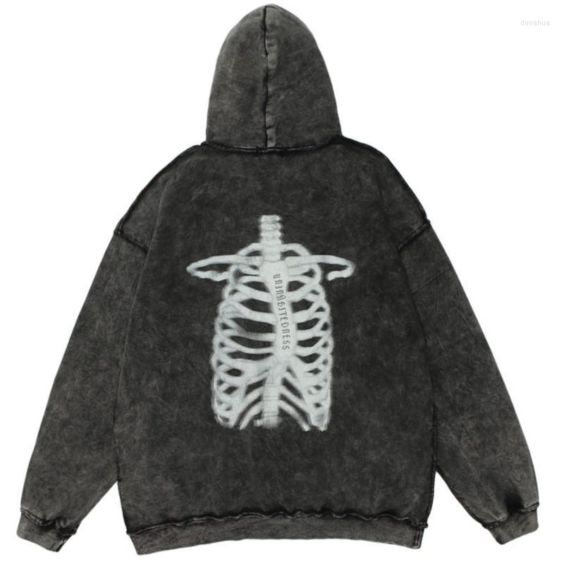 

Men's Hoodies 2022 Autumn And Winter Man Wind Skeleton Printing Hooded Sweater Ins Dark Style Washing Distress Loose Casual Hoodie, Grey