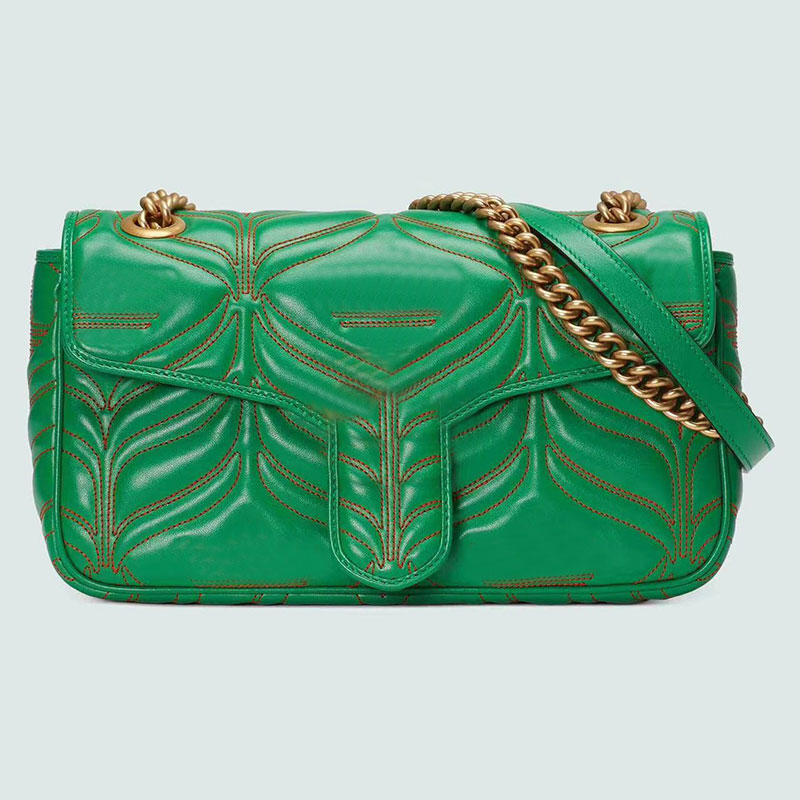 

Green Messenger Bag Chain Shoulder Handbags Quality Genuine Leather Bags Shoulder Handbag Interior zip pocket Flap Wallet Gold Letter