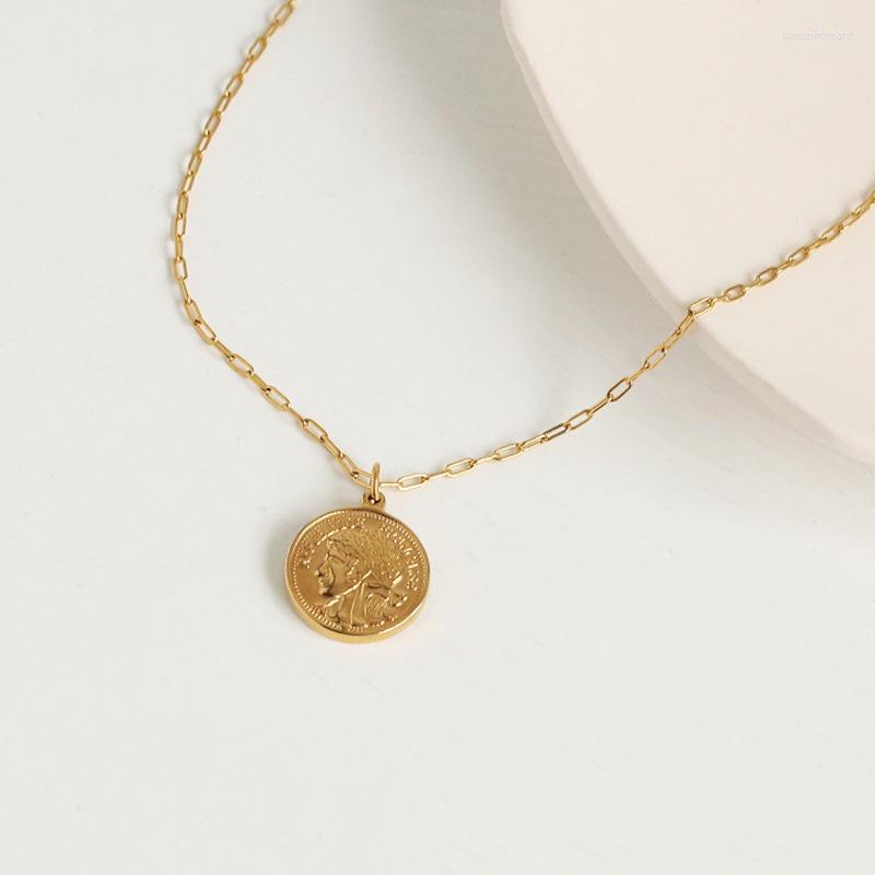

Pendant Necklaces Portrait Coin Necklace Titanium Steel Disc Accessories High Class Atmosphere Gifts For Women