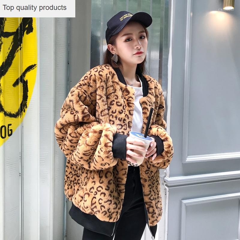 

Women' Fur Vintage European Leopard Print Faux Coat Autumn Winter Jacket Women Artifical Woolen Clothes Loose Casual Tops J439, Yellow