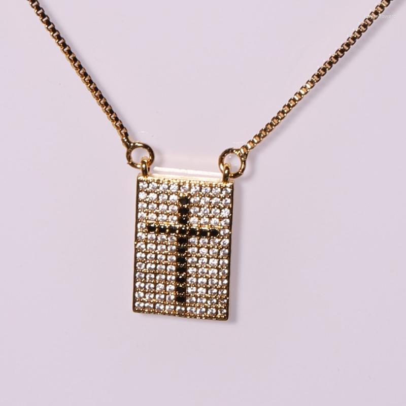 

Pendant Necklaces Brazilian Style Jet CZ Cross Rectangular Plate Necklace Woman's Chain Jewelry