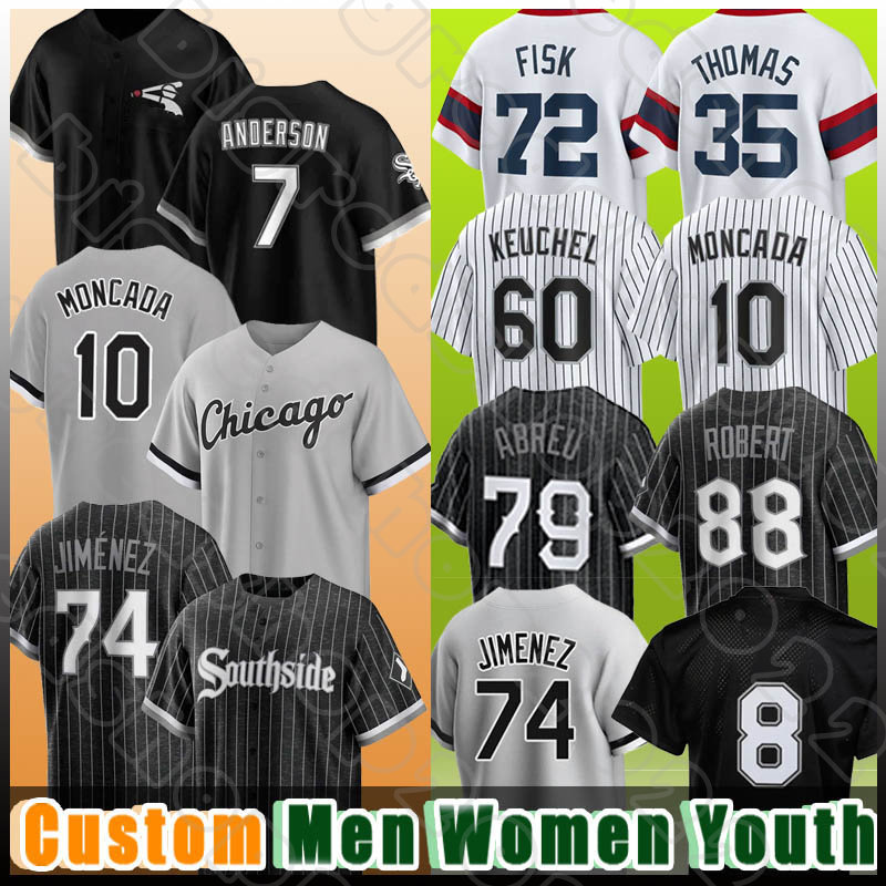 

74 Eloy Jimenez Baseball 7 Tim Anderson 88 Luis Robert Jose Abreu Frank Thomas Jerseys Yoan Moncada Carlton Fisk Bo Jackson Lucas Giolito Leury Garcia Yermin Mercedes, Custom men (bai w)