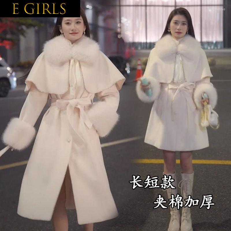 

Women' Fur E GIRLS Long And Short White Detachable Cloak Windbreaker Jacket Winter Woolen Coat Women Fashion Warm With Faux Collar, Short style