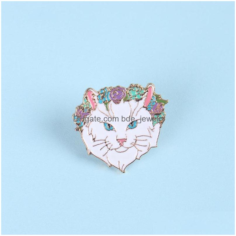 

Pins Brooches Nice White Cat Brooches Funny Animal Pins Rose Wreath Enamel Brooch For Girls Cartoon Metal Gold Plated Badges Denim Dhbnj