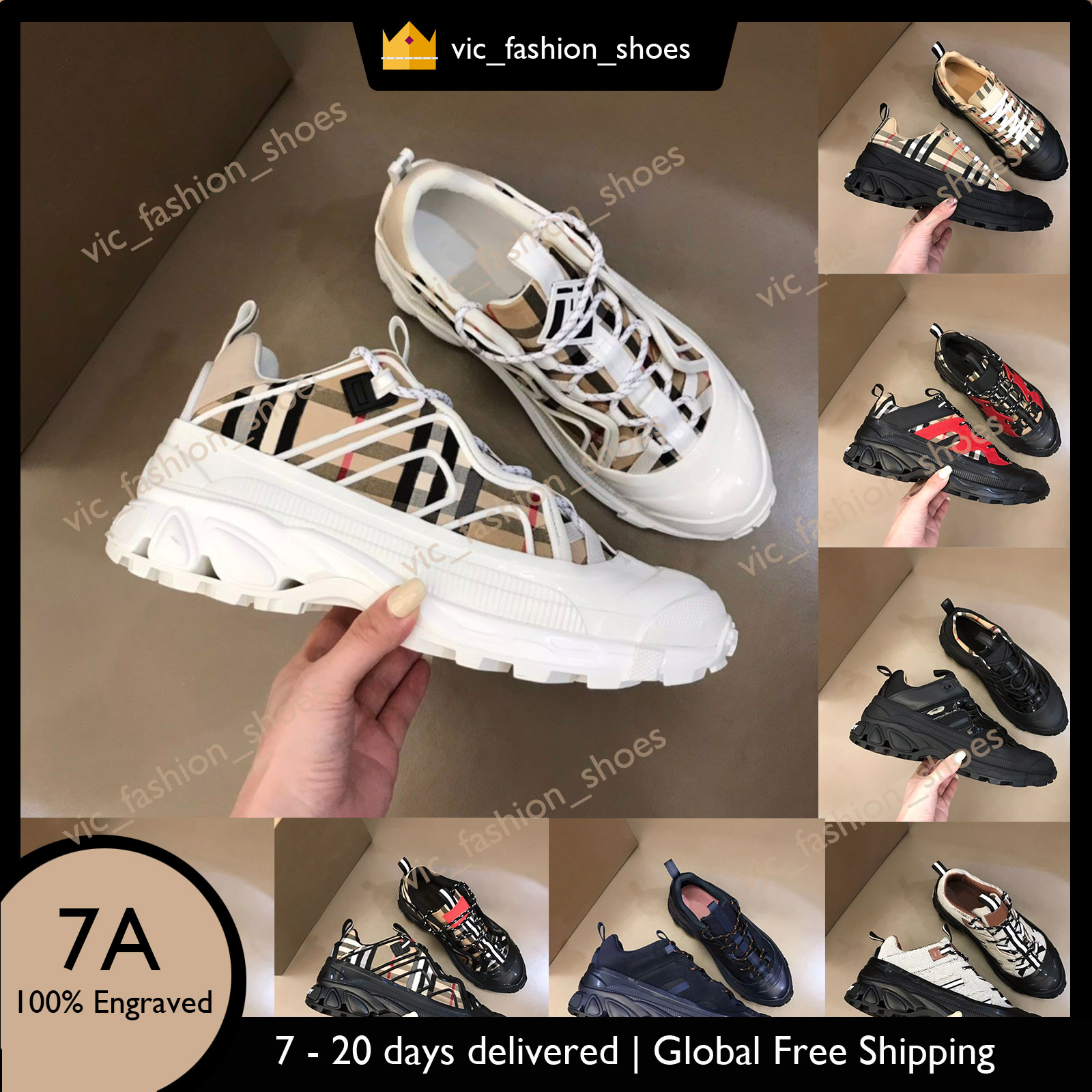 

7A Designer Arthur Vintage Sneakers Mens Casual Shoes Striped Fashion Shoe Luxury Trainers Check Lace-up Platform Cotton Sneaker Plaid With Box 38-45