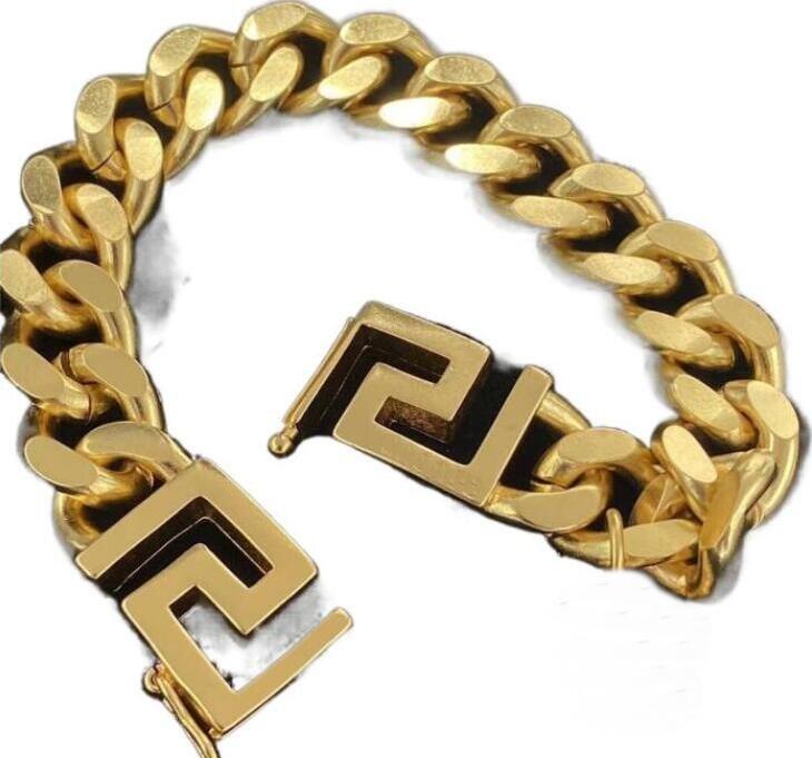

New Rock Designed Brass Link Bracelets Cuba Thick Chain Banshee Greece Meander Pattern Medusa Head Portrait 18K Gold Plated Womens Bangle Designer Jewelry Gifts