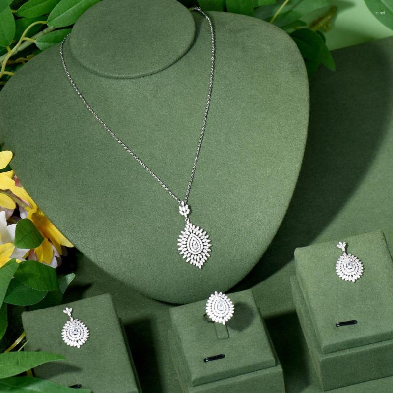 

Necklace Earrings Set NAIKELISI 4pcs Bright White African Nigerian CZ Zirconia Flower Leaf For Wedding Bridal Party Wear N-97, Picture shown