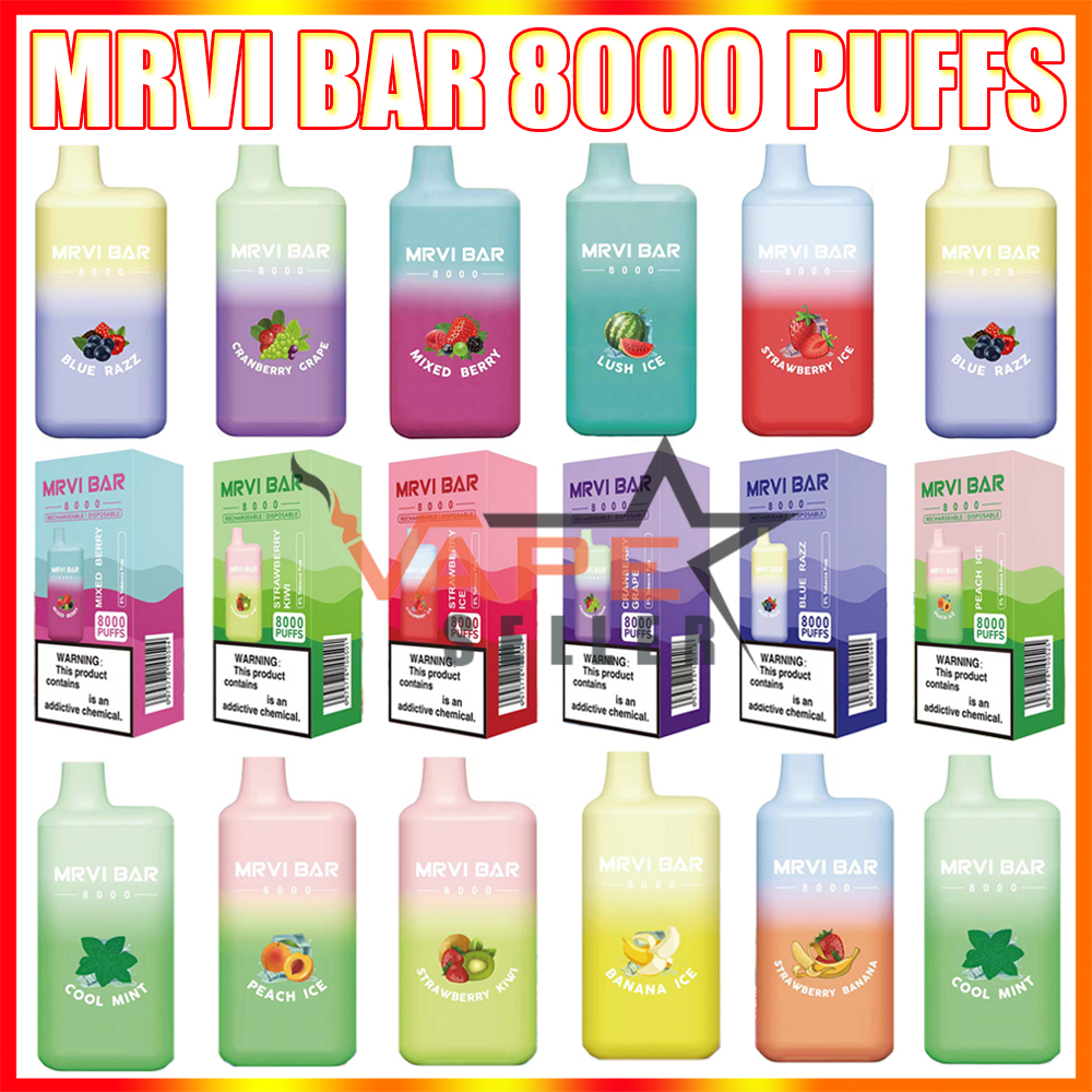

Original Mrvi Bar 8000 Puffs Disposable Vape Pen E Cigarette With Rechargeable 650mAh Battery Prefilled 17ml Pod Elf Box Puff Kit
