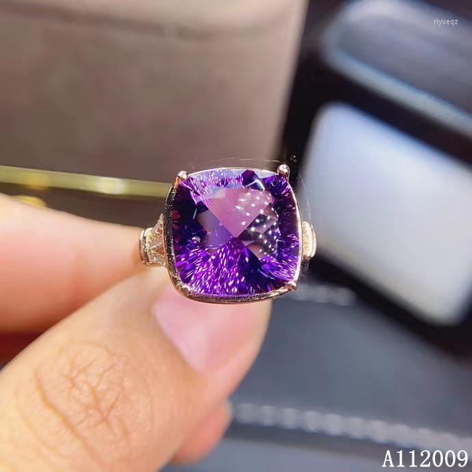 

Cluster Rings KJJEAXCMY Fine Jewelry 925 Sterling Silver Inlaid Natural Amethyst Ring Lovely Atmosphere Ladies Adjustable Support Test